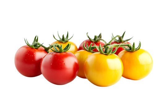 Red and yellow tomatoes isolated png on a transparent background