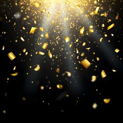 Glimmering Gold Confetti Shower Against a Dark Background Creating an Atmosphere of Celebration and Joy for New Year or Festive Events