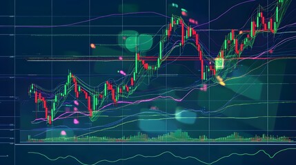 Colorful Stock Market Chart Analysis with Trend Lines and Indicators Representing Price Movements and Market Data for Financial Insights and Trading Decisions
