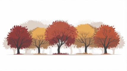 Vibrant Autumn Trees in Colorful Seasonal Illustration for Nature-Themed Designs and Decorations