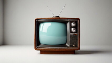 An old retro style television set against white background.