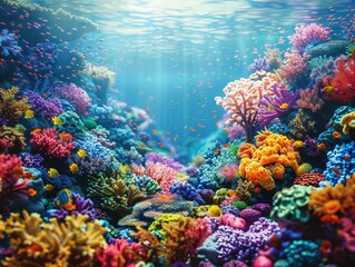 Naklejka premium Exploring a colorful coral reef teeming with exotic fish and vibrant marine life