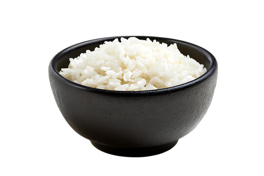 Rice in black bowl isolated png on a transparent background