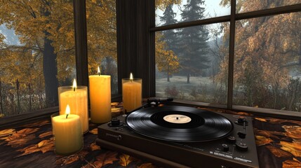 A Turntable, Candles, and Autumnal Window View