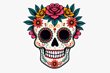 Vibrant floral sugar skull illustration for day of the dead celebration and print design
