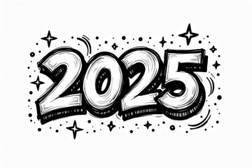 Doodle art 2025: black and white new year graphic design