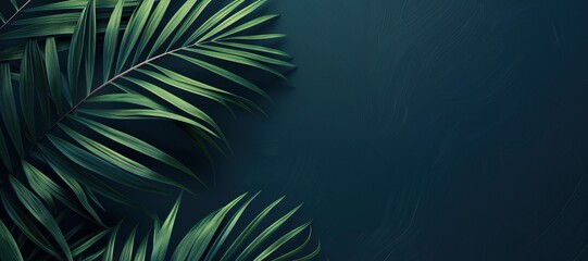 green palm leaf plants on navy blue background 3