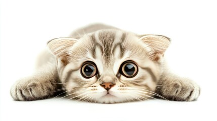 Cute Cat with Large Eyes on White Background