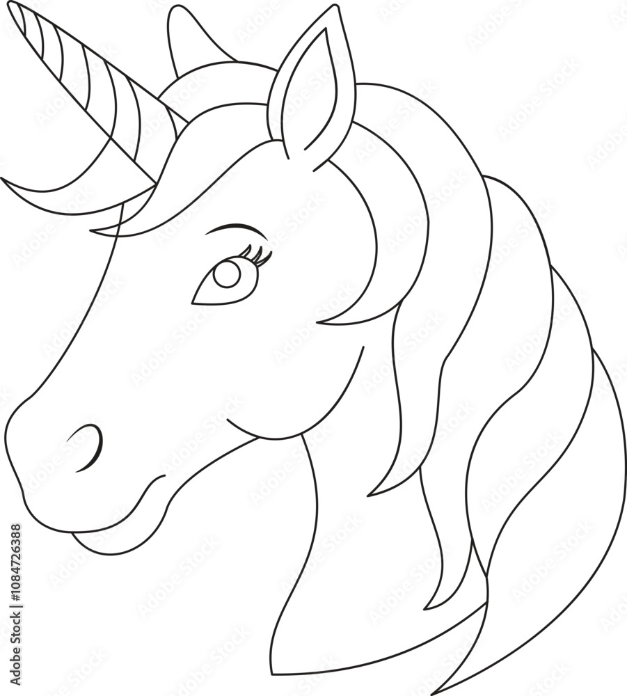 Fototapete uninterrupted unicorn head line. single line sketch of a unicorn with a wish for a magical time. ele