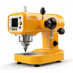Fototapeta premium A vibrant yellow engraving machine designed for precision cutting and crafting, Ideal for creative projects, workshops, and advertisements showcasing modern technology in manufacturing and design,