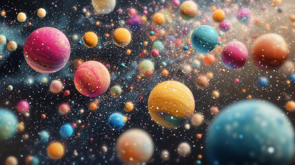 Quantum Planets: Colorful Cosmic Abstract 3D Rendering