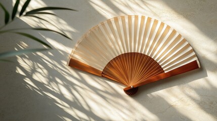 Hand fan on wall in sunlight.
