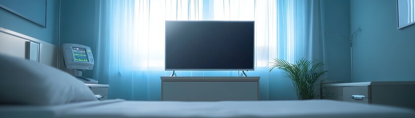 Fototapeta premium Patient recovery room setup healthcare facility interior design calm environment perspective on modern amenities for healing