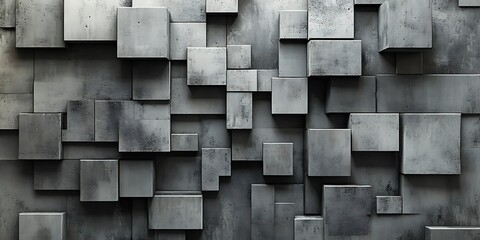Abstract background of gray concrete cubes with varying sizes and textures, creating a three-dimensional effect.