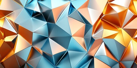 Obraz premium Abstract blue and gold metallic geometric shapes background.