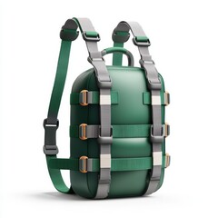 Naklejka premium A modern green backpack featuring adjustable straps and reinforced buckles, suitable for outdoor activities, travel, or daily use