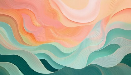 Fototapeta premium Abstract artwork featuring flowing, pastel-colored waves. The image evokes a sense of serenity and calm with its soft, dreamy palette.