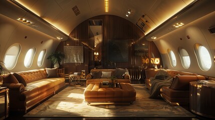 Luxurious Private Jet Lounge:  Opulent Interior Design and Comfortable Seating