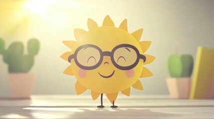 Cartoon sun with glasses on white background 
