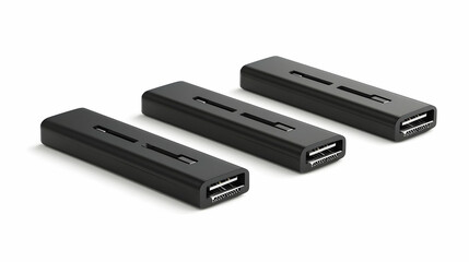 Black 3D Render of Three USB Adapters on White Background