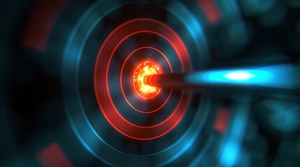 Obraz premium Abstract glowing target with an arrow through the center.