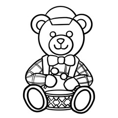 Drawing outline of a Teddy bear sitting and drumming