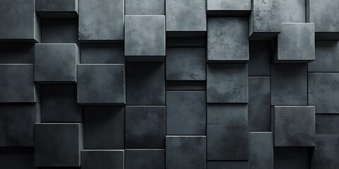 Abstract arrangement of dark, textured geometric blocks.