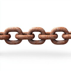 Fototapeta premium A rusty chain is displayed against a clean white background, symbolizing strength, durability, and aging, This image can be used in articles, blogs, or designs related to construction and resilience,