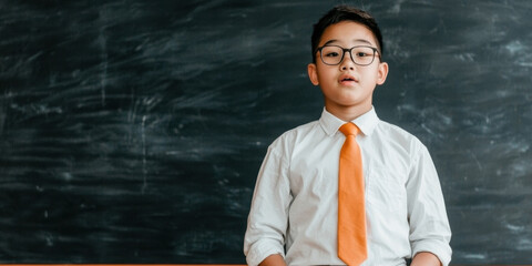 Assist encouragement concept. student presenting confidently in bright classroom setting