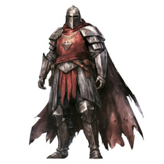 Fototapeta premium A Digital Painting of a Medieval Knight in Full Plate Armor and a Red Cloak