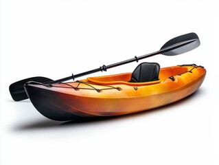 Vibrant orange kayak with a sleek design and black paddles, ideal for water sports promotions, adventure tourism, and outdoor lifestyle marketing, Perfect for blogs and brochures,