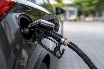 Fuel transfer. photo illustrating petrol pouring from a gun, capturing car refuelling process, energy policies, environmental considerations surrounding transport, fuel costs at petrol stations.