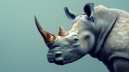 Fototapeta premium Rhino isolated on white background. Portrait of a rhinoceros showcasing its prominent horn. Image made using Generative AI