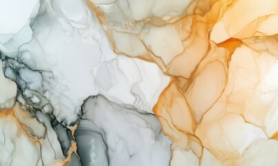 Fototapeta premium Abstract fluid art with orange and gray tones, showcasing smooth transitions and organic shapes. Elegant design with gold accents and soft textures.