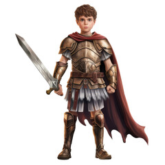 Young Boy in Roman-Style Armor Holding a Sword