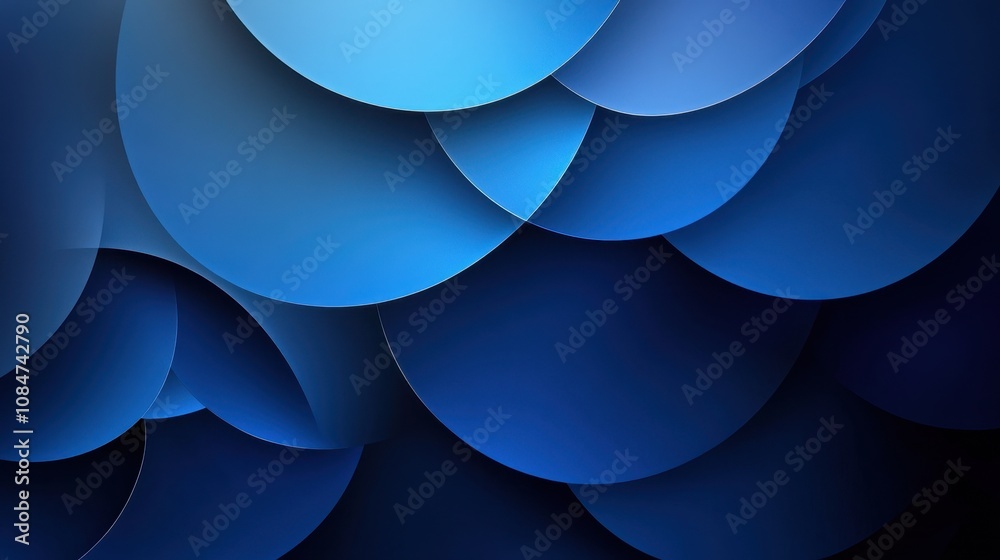 Poster abstract background with overlapping blue circles on a dark blue background, creating a smooth, grad