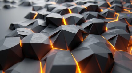 Wallpaper Abstract background with orange glowing lines flowing between black polygonal shapes, creating a futuristic and technological feel