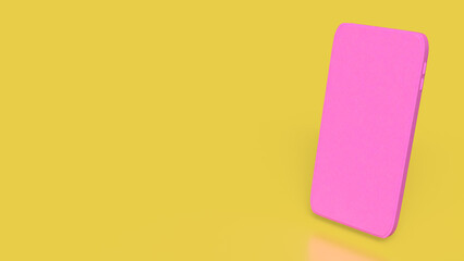 The pink mobile on yellow background for love applications concept 3d rendering.