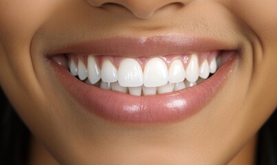 Obraz premium Bright white smile, healthy teeth, perfect alignment, close-up of mouth, showcasing dental hygiene and confidence