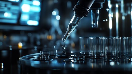 Pipette dispensing liquid into test tube in lab