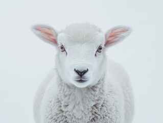 Fototapeta premium Portrait of a lamb looking at the camera on white background