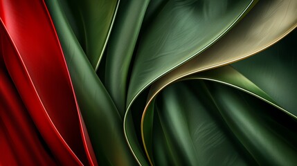 Fototapeta premium Wallpaper Abstract background featuring flowing red and green metallic fabric, creating a dynamic and luxurious aesthetic