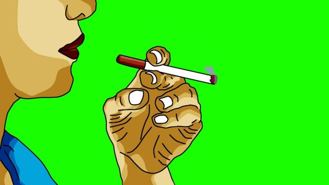 green screen cigarette smoke 4k hd video, illustration of someone smoking, animated green screen