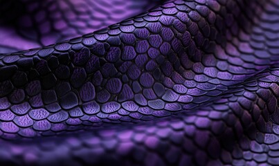 Purple snake skin texture, intricate scales, glossy finish, rich colors, smooth surface, luxurious appearance