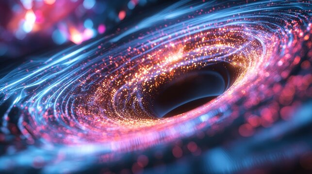 A close-up of a theoretical model of a black hole in a quantum mechanics lab, illustrating microstate configurations