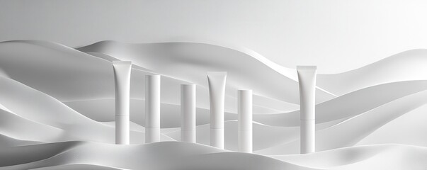 Elegantly designed white cosmetic tubes, embodying minimalism with a focus on functionality and style