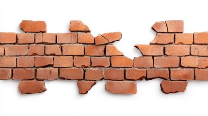 Obraz premium old brick texture background with cracks, discoloration, and a rustic feel, perfect for creative, nostalgic, or historical design projects, on white.