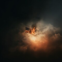 symbolic usa - united states of america - flag burning by climate change and civil war - Generative AI
