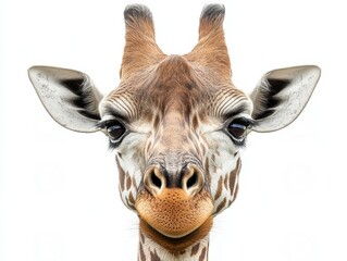 Fototapeta premium Giraffe Face and Expression Captured in High Detail, Showcasing Distinct Features and Texture, Isolated on White Background, Image Made Using Generative AI