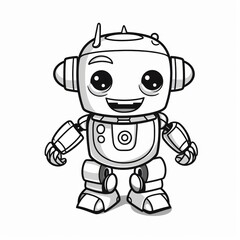 A cute cartoon robot with big eyes and a happy smile, standing with its arms outstretched.